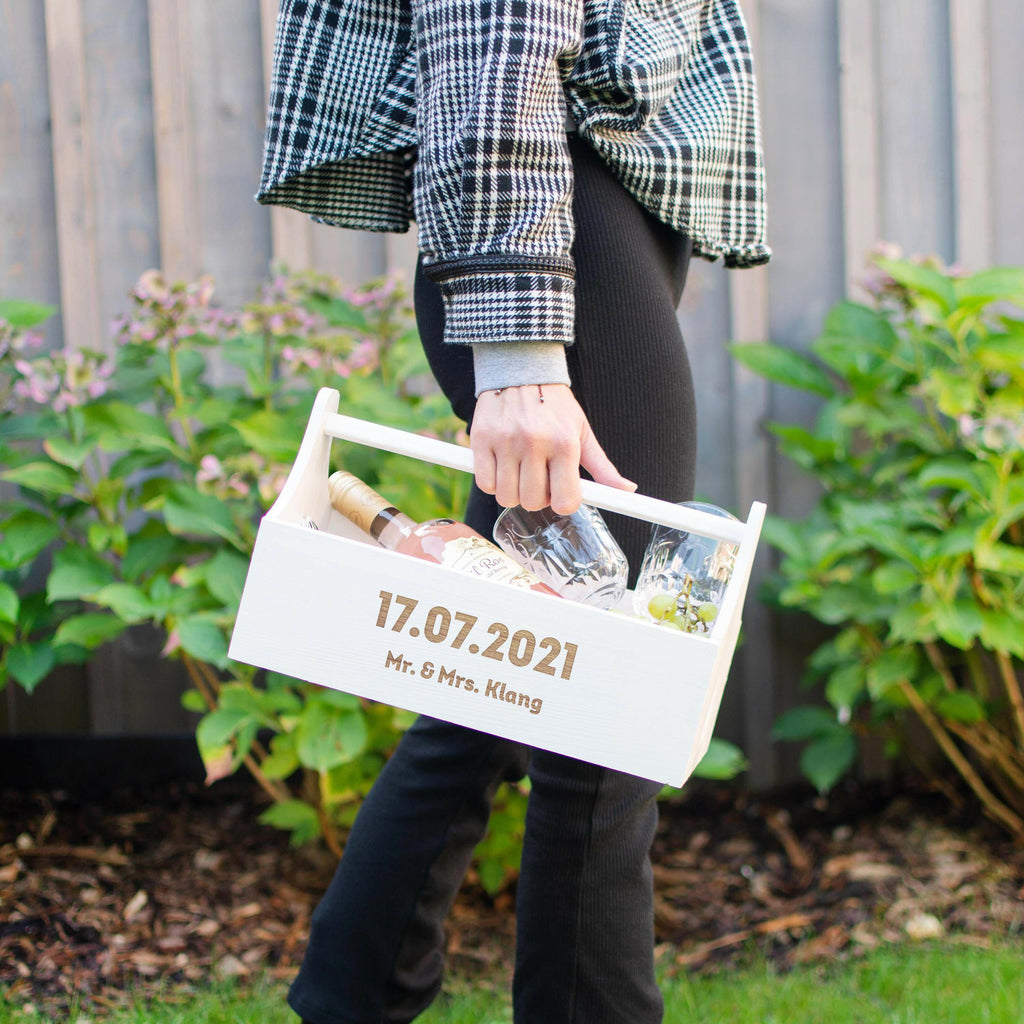 Geschenkkorb Personalisiert mit Wunschtext Gravur - Präsentkorb & Geschenkkiste | Werkzeugkasten & Wunschgravur - Holz Kiste Leer.