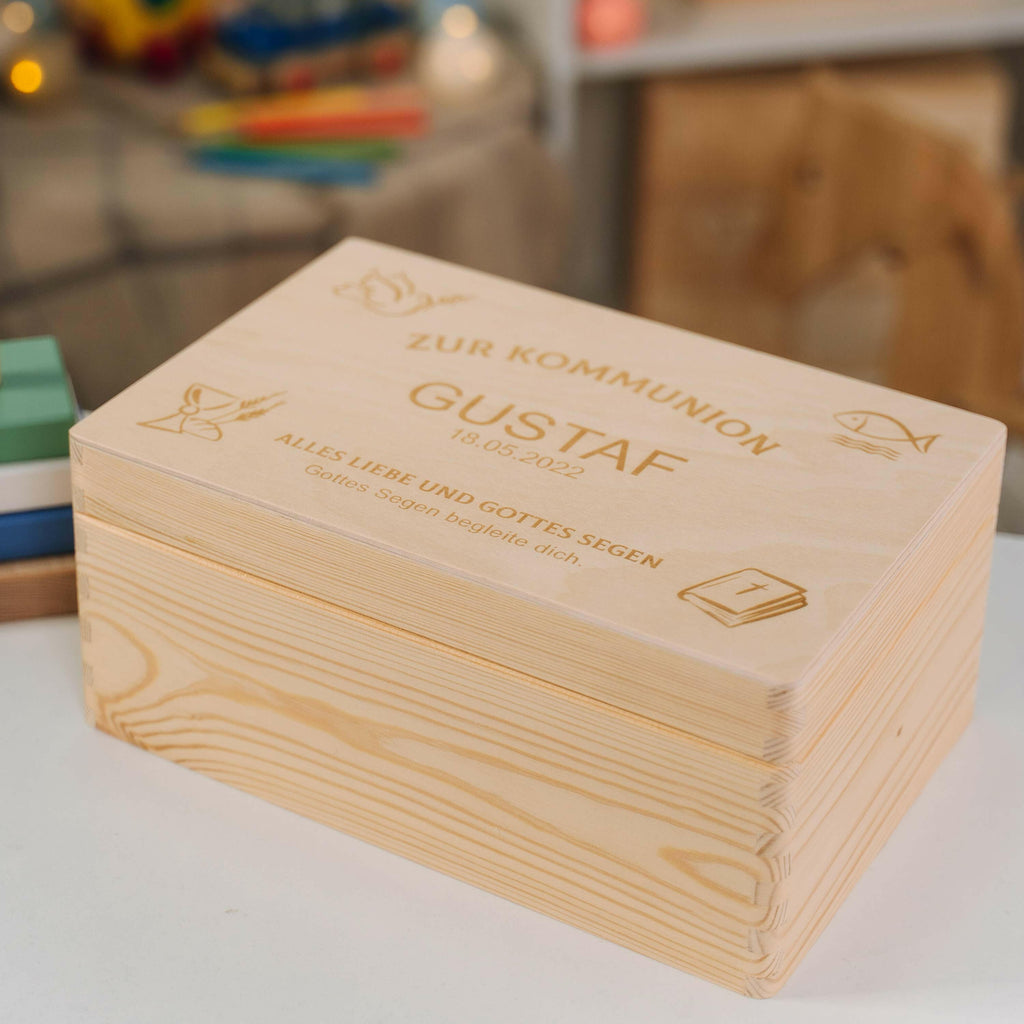 Erinnerungskiste zur Kommunion - Personalisiert - Kirchen Symbole - Natur.