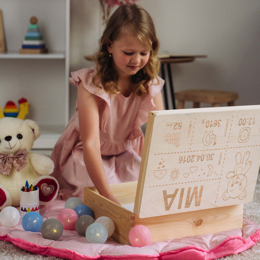 Erinnerungsbox für Baby - Teddybär - Holzkiste zur Geburt - Natur, FSC®️ | Personalisierte Erinnerungskiste als Geschenk, Babykiste - S | M | L | XL.