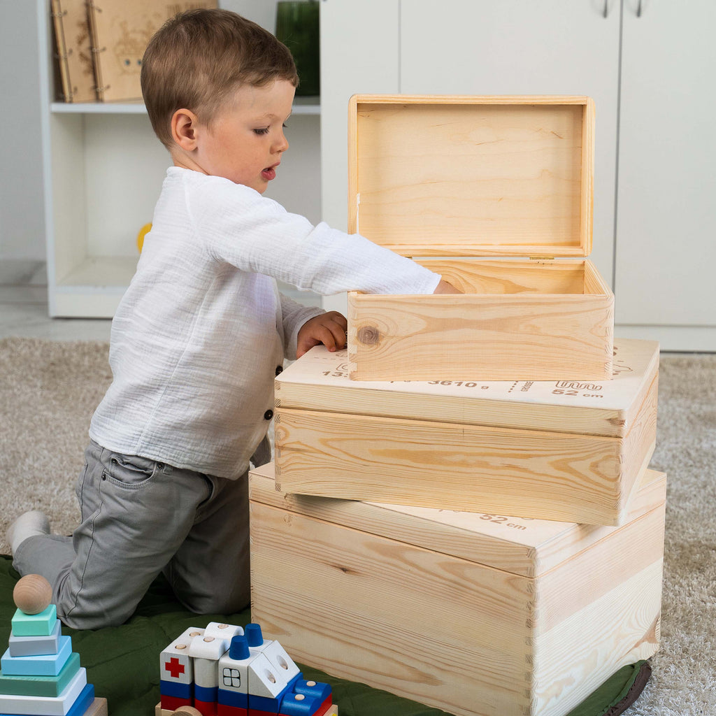 Erinnerungsbox für Baby - Teddybär - Holzkiste zur Geburt - Natur, FSC®️ | Personalisierte Erinnerungskiste als Geschenk, Babykiste - S | M | L | XL.