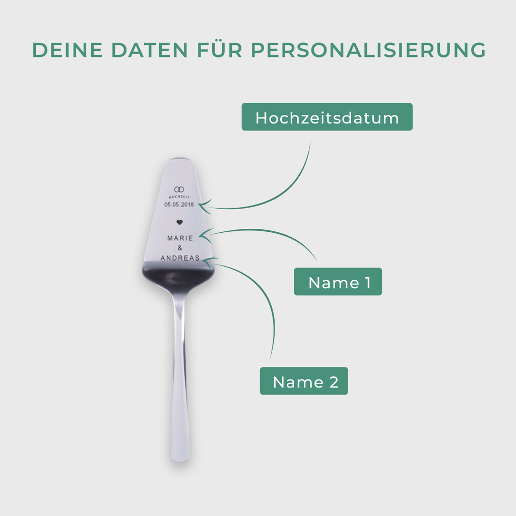 Tortenheber mit Gravur zur Hochzeit - Kuchenheber Personalisiert als Geschenke -  Ringe Motiv | Edelstahl - Hochzeitsgeschenk für Brautpaare.