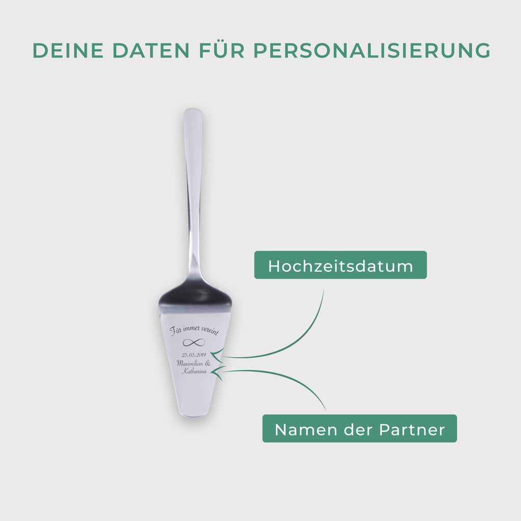 Tortenheber mit Gravur zur Hochzeit - Kuchenheber Personalisiert als Geschenke - Unendlichkeit Motiv | Edelstahl - Hochzeitsgeschenk für Brautpaare.