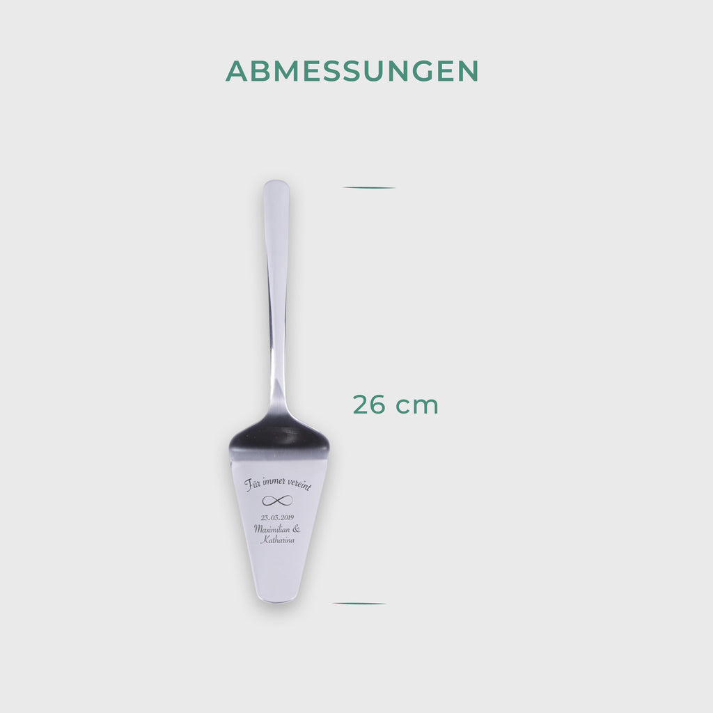 Tortenheber mit Gravur zur Hochzeit - Kuchenheber Personalisiert als Geschenke - Unendlichkeit Motiv | Edelstahl - Hochzeitsgeschenk für Brautpaare.