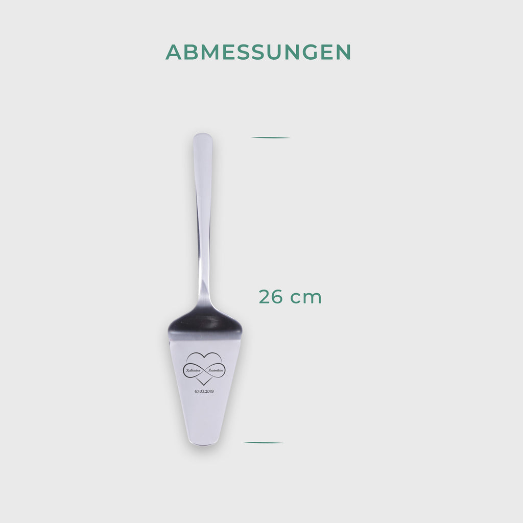 Tortenheber mit Gravur zur Hochzeit - Kuchenheber Personalisiert als Geschenke - Herz Motiv | Edelstahl - Hochzeitsgeschenk für Brautpaare.