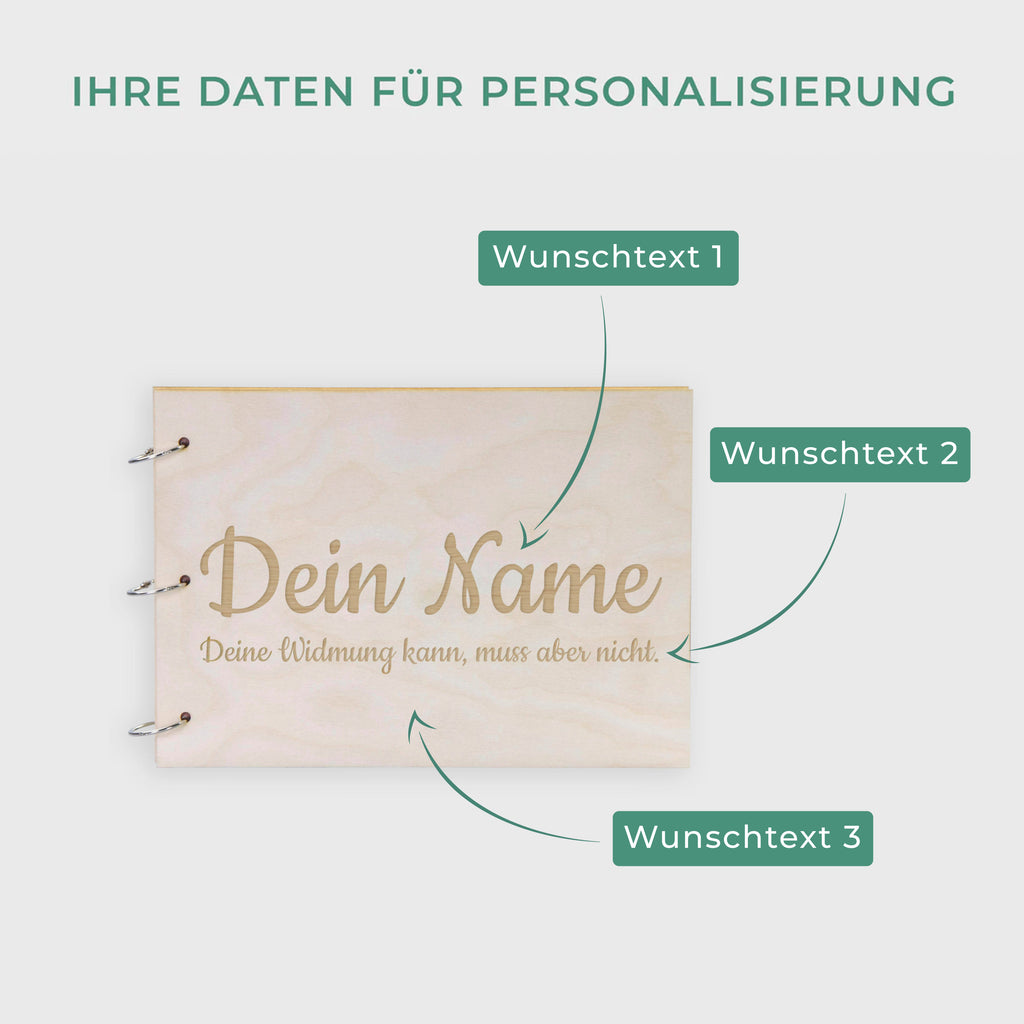 Fotoalbum & Gästebuch aus Holz personalisiert mit Wunschtext Gravur - A4 Format - Geschenk für die Feiertage - Schriftart & Papierset Wählbar.