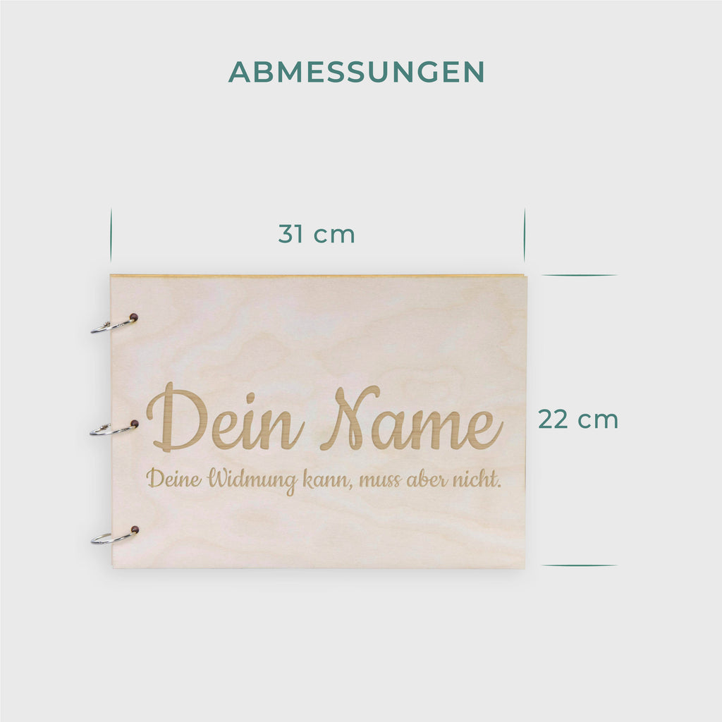 Fotoalbum & Gästebuch aus Holz personalisiert mit Wunschtext Gravur - A4 Format - Geschenk für die Feiertage - Schriftart & Papierset Wählbar.
