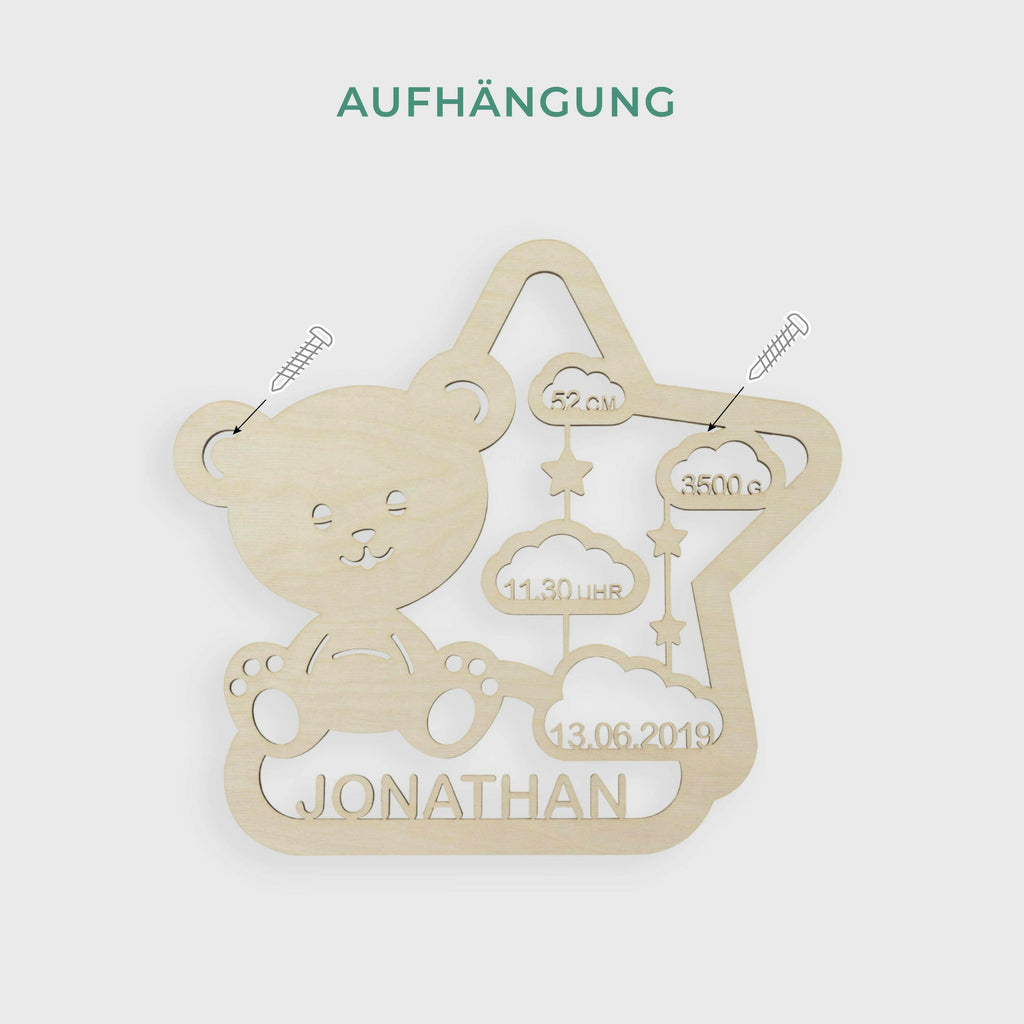Schlummerlicht Baby mit Namen - Kinder Nachtlicht Personalisiert - Teddybär | LED Holz Lampe Teddy.