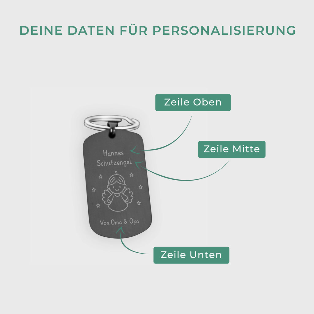 Schlüsselanhänger personalisiert mit Namen & individueller Gravur - Schutzengel schwarz | Glücksbringer Auto, Idee für Führerschein bestanden Geschenk.