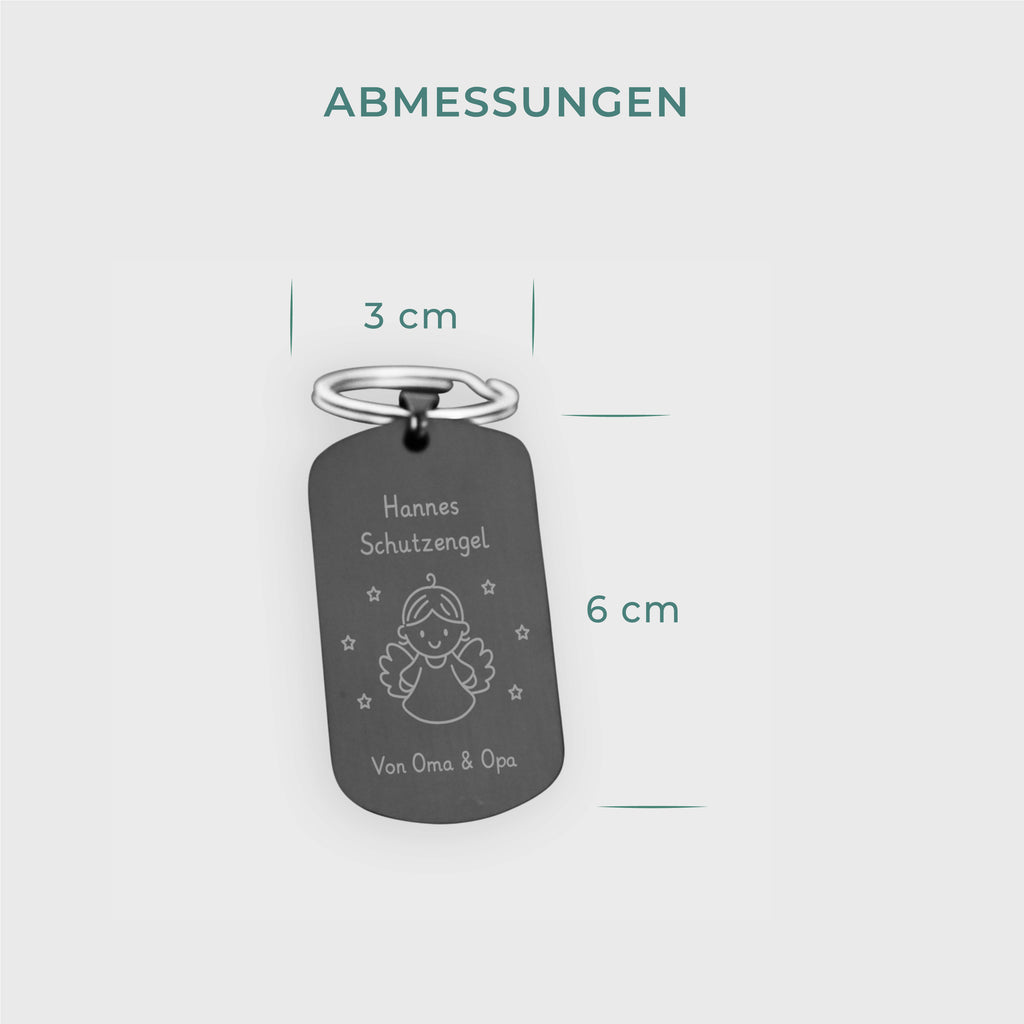 Schlüsselanhänger personalisiert mit Namen & individueller Gravur - Schutzengel schwarz | Glücksbringer Auto, Idee für Führerschein bestanden Geschenk.