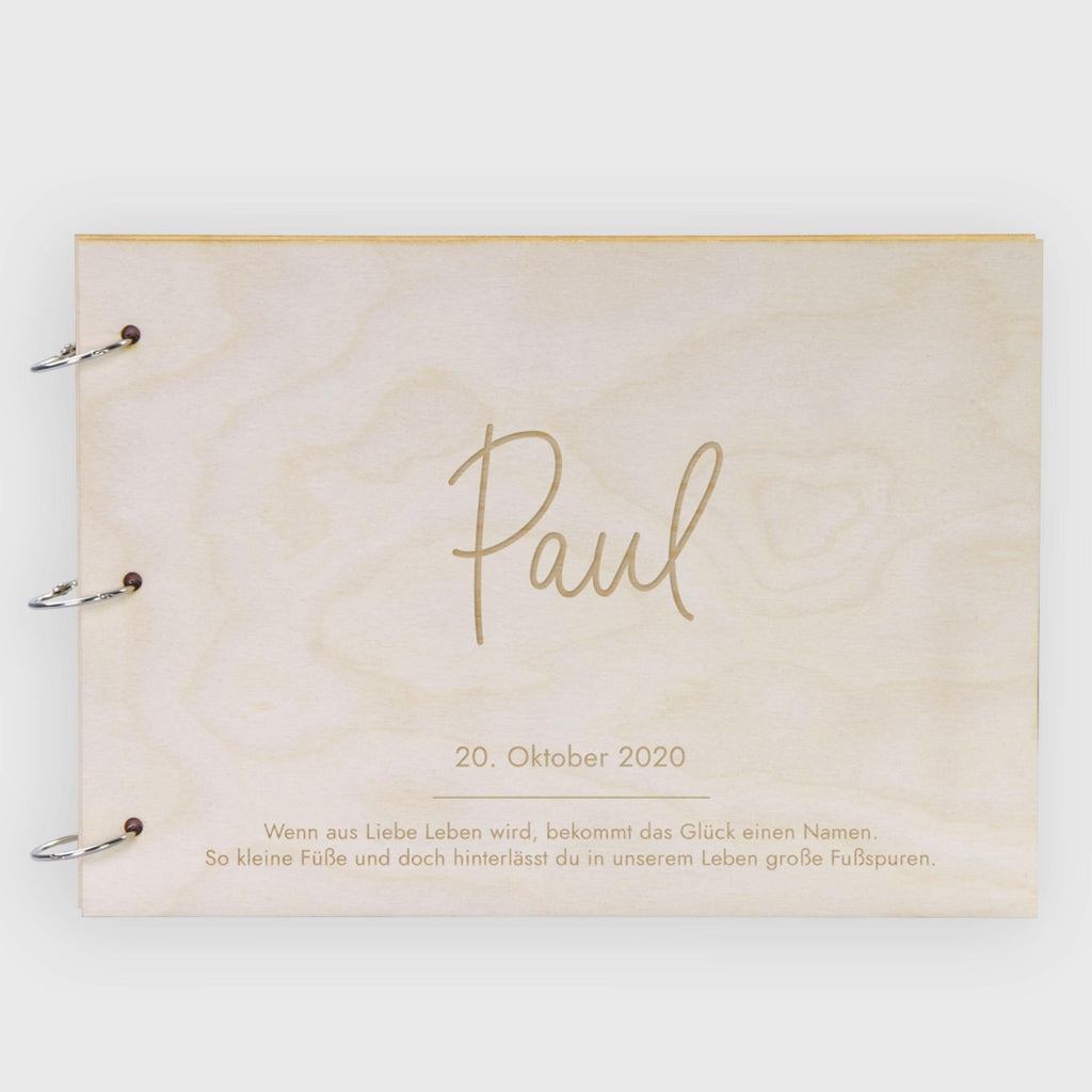 Fotoalbum Baby personalisiert mit Gravur - Gästebuch für Babyparty aus Holz - Niers | natur, A4 Format  - Erinnerungsbuch zum Selbstge.