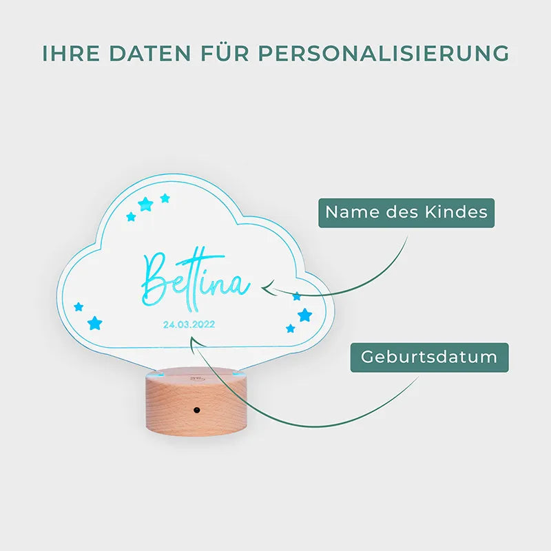 LED Kinder Nachtlicht - Personalisiert - Schlummerlicht Baby mit Namen | Wolke - Image 6