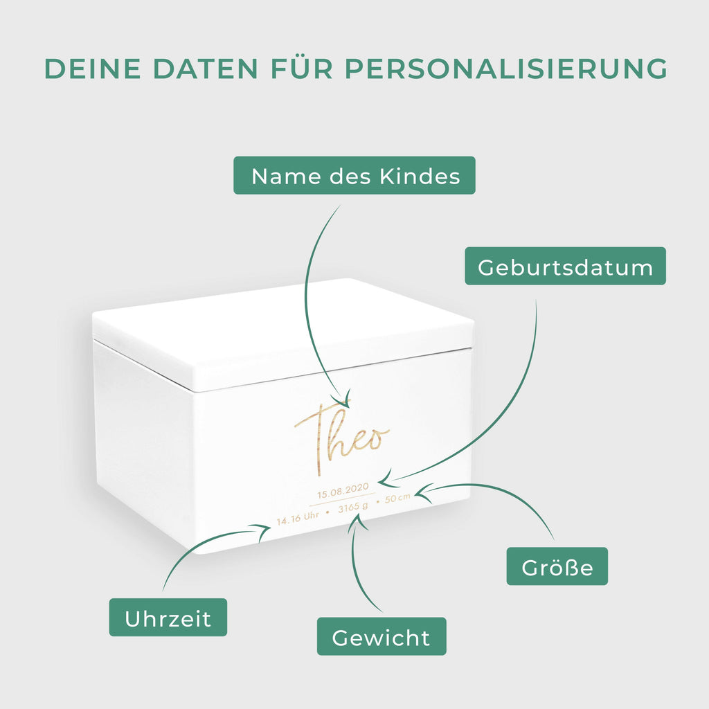 Erinnerungsbox für Baby - Niers Front-Motiv - Holzkiste als Geschenk zur Geburt - Weiß, FSC® - Image 3
