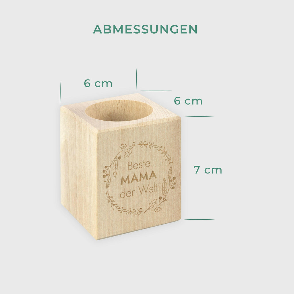 Teelichthalter Personalisiert mit Wunsch-Gravur - Beste Mama der Welt, Natur - ca. 6 x 6 x 7 cm - Image 4