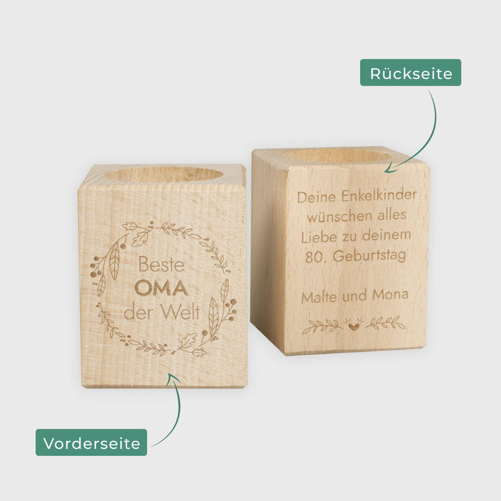 Teelichthalter Personalisiert mit Wunsch-Gravur - Beste Oma der Welt, Natur - ca. 6 x 6 x 7 cm - Image 3
