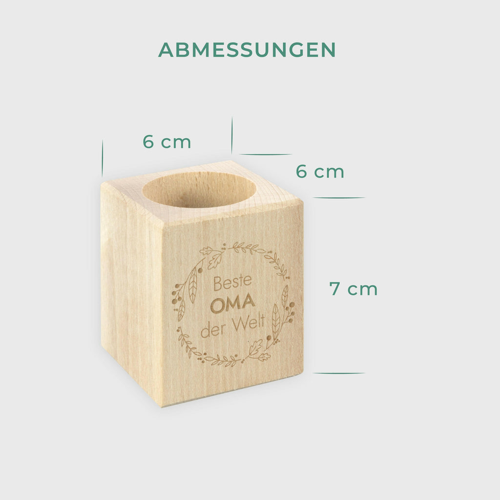 Teelichthalter Personalisiert mit Wunsch-Gravur - Beste Oma der Welt, Natur - ca. 6 x 6 x 7 cm - Image 4