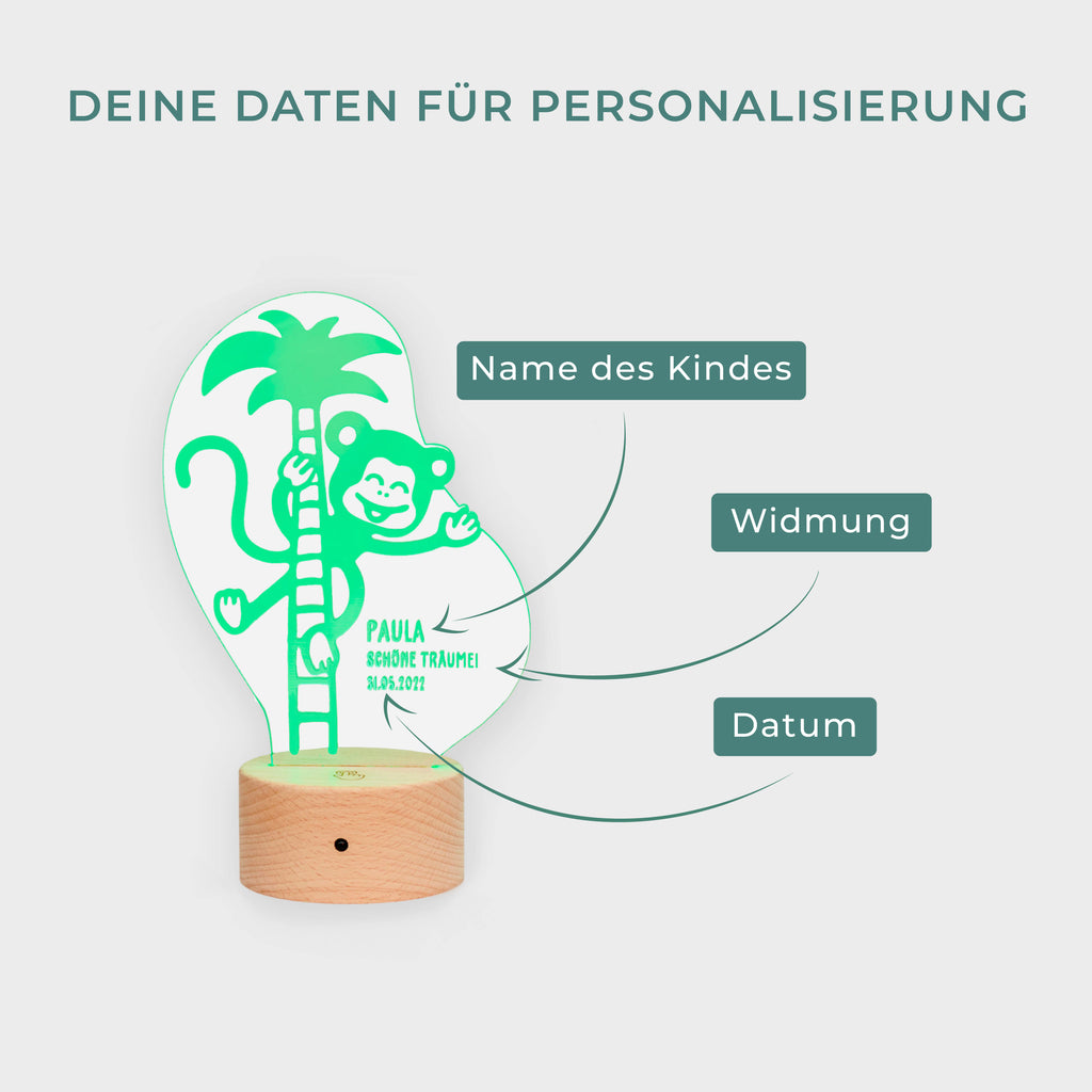 LED Kinder Nachtlicht - Personalisiert - Schlummerlicht Baby mit Namen - Affe 3D Lampe - Image 3