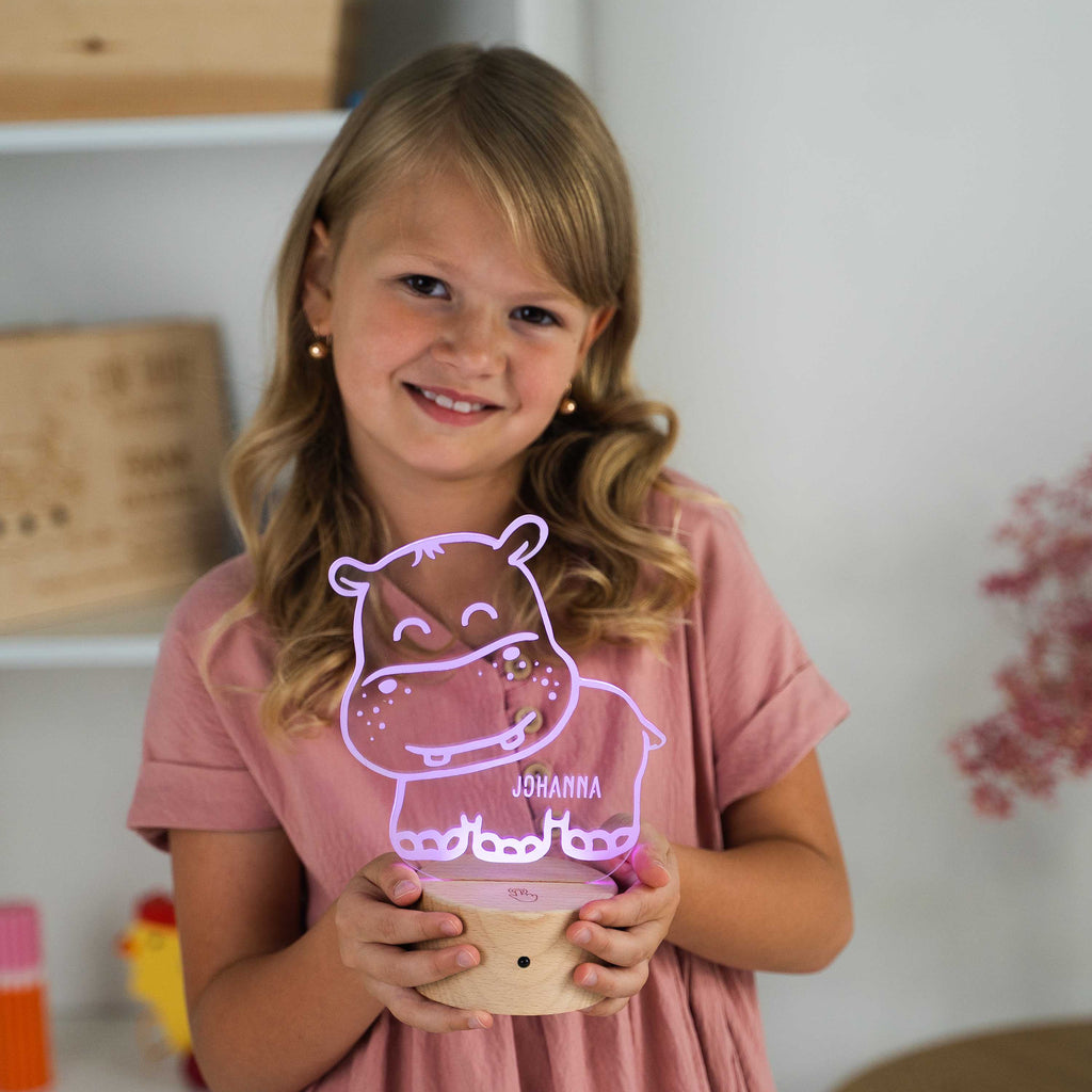 LED Kinder Nachtlicht - Personalisiert - Schlummerlicht Baby mit Namen - Hippo 3D Lampe - Image 3