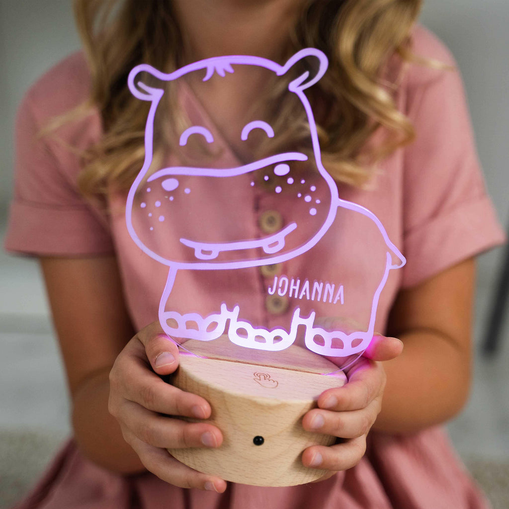 LED Kinder Nachtlicht - Personalisiert - Schlummerlicht Baby mit Namen - Hippo 3D Lampe - Image 6