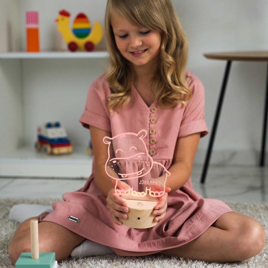 LED Kinder Nachtlicht - Personalisiert - Schlummerlicht Baby mit Namen - Hippo 3D Lampe - Image 5