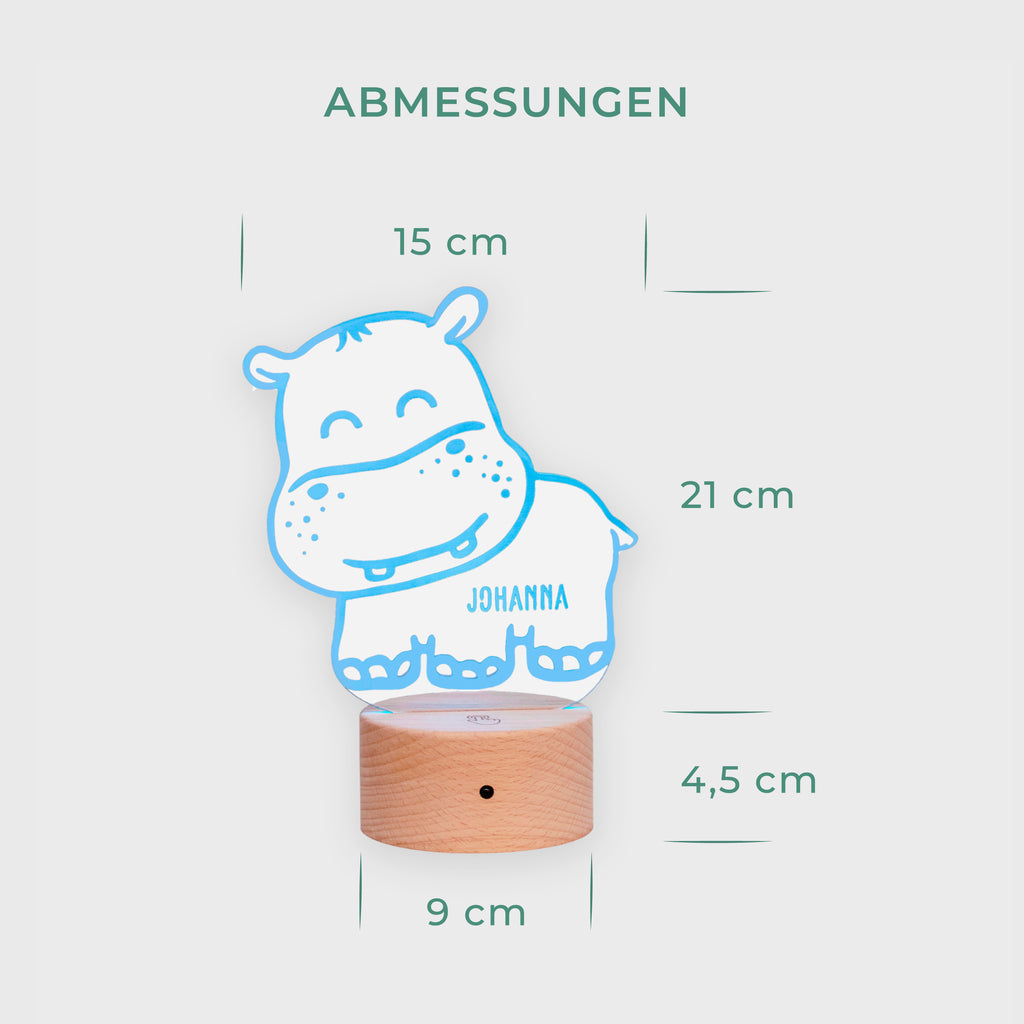 LED Kinder Nachtlicht - Personalisiert - Schlummerlicht Baby mit Namen - Hippo 3D Lampe - Image 4