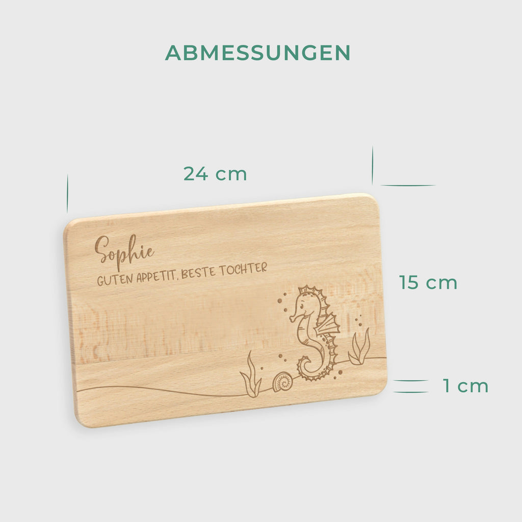 Frühstücksbrettchen für Kinder mit Gravur - Personalisiert mit Namen - Seepferdchen - Image 3