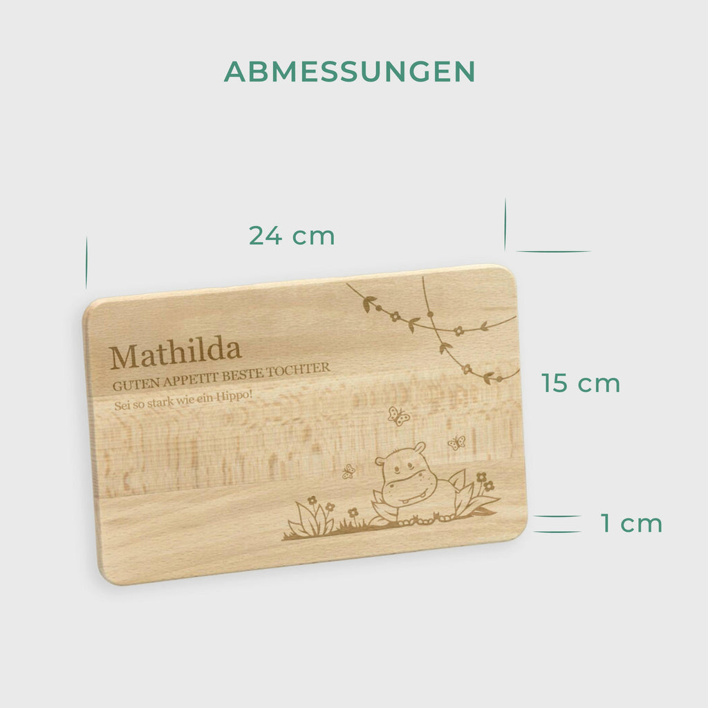 Frühstücksbrettchen für Kinder mit Gravur - Personalisiert mit Namen - Nilpferd - Image 3