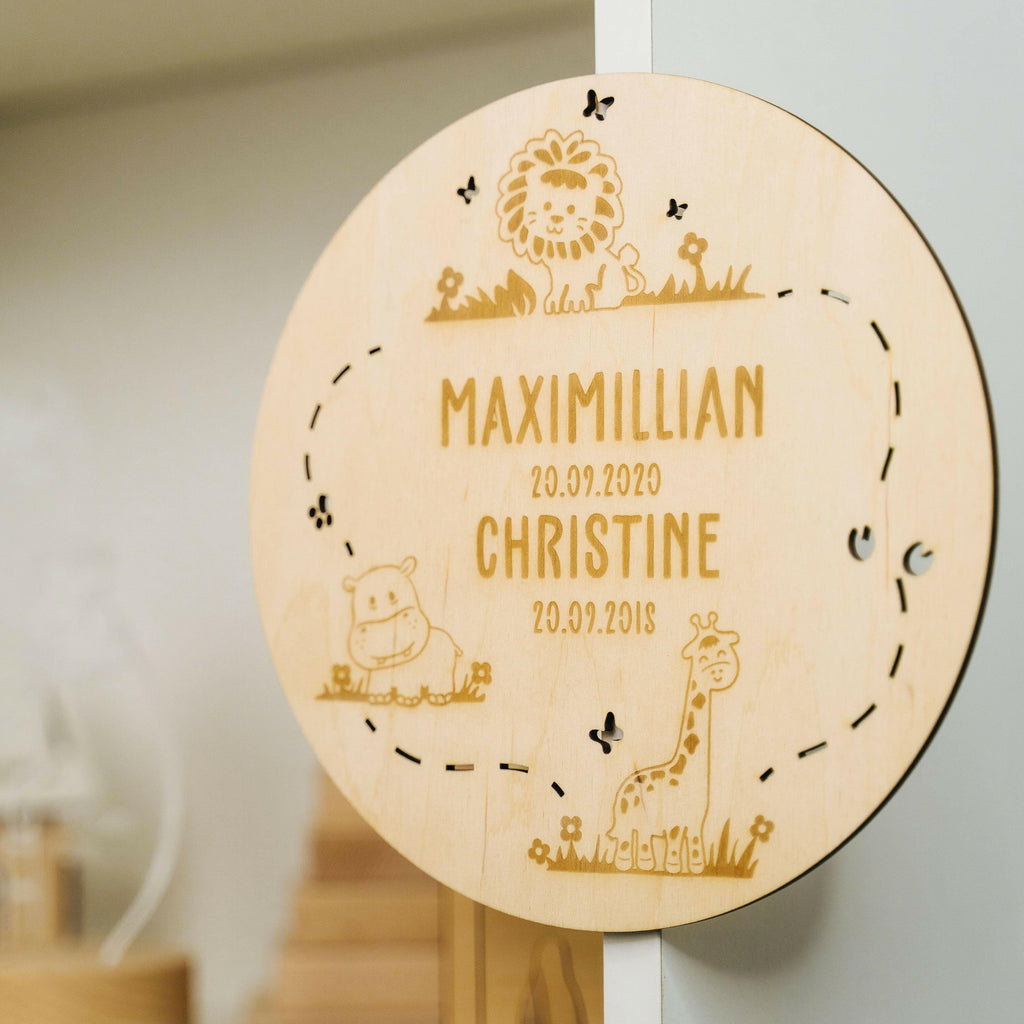 Namensschild aus Holz für zwei Kinder - Personalisiert - Dschungel Motiv - Natur - Image 5