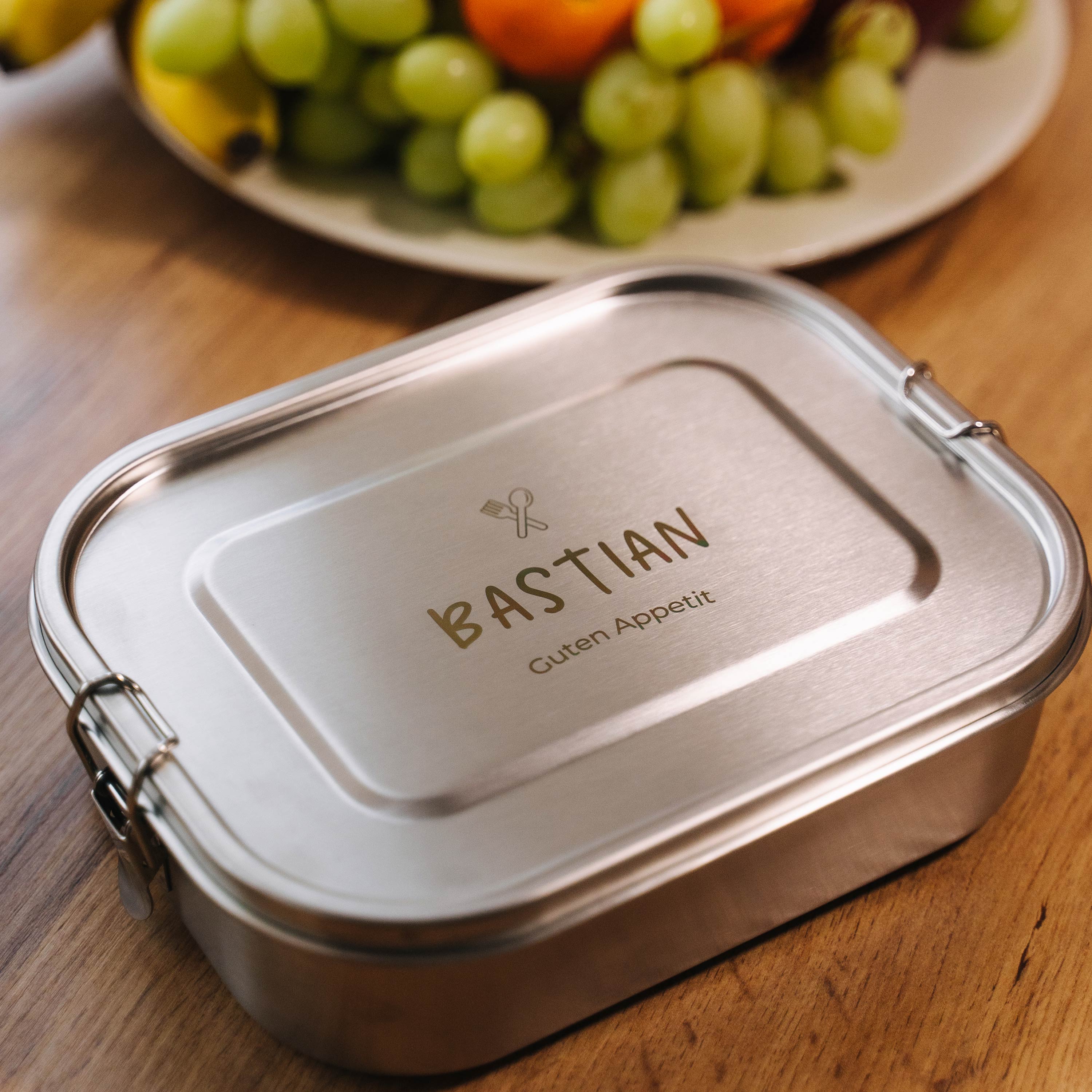LAUBLUST Personalisierte Brotdose Aus Edelstahl Mit Fächern – 800 Ml / 1400 Ml, Auslaufsicher, Mit Namensgravur, Bento-Box Für Kinder, Schule & Kindergarten