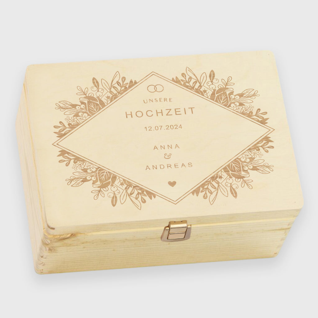 Erinnerungsbox zur Hochzeit - Florale Raute - Hochzeitskiste personalisiert mit Gravur - Natur, FSC® - Image 13
