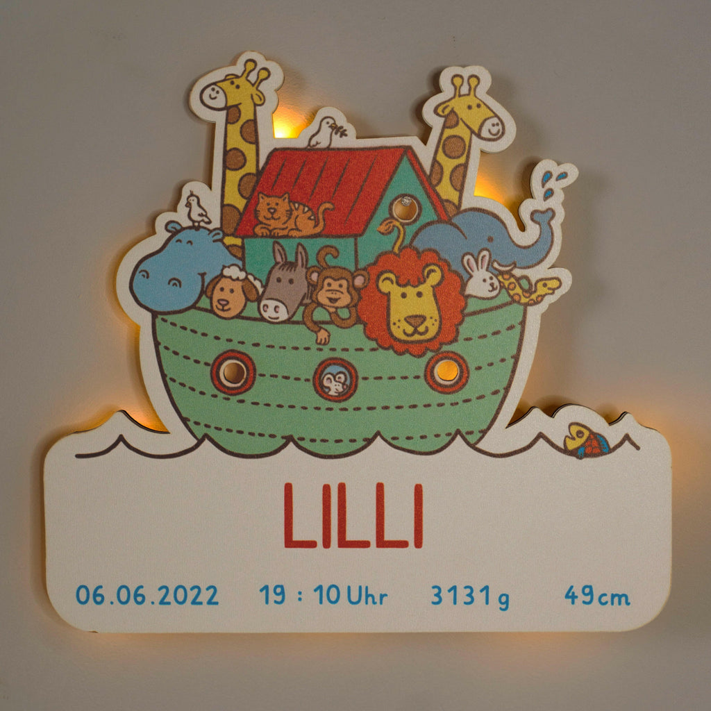 Schlummerlicht Baby mit Namen - Kinder Nachtlicht Personalisiert - Arche Noah - Image 1