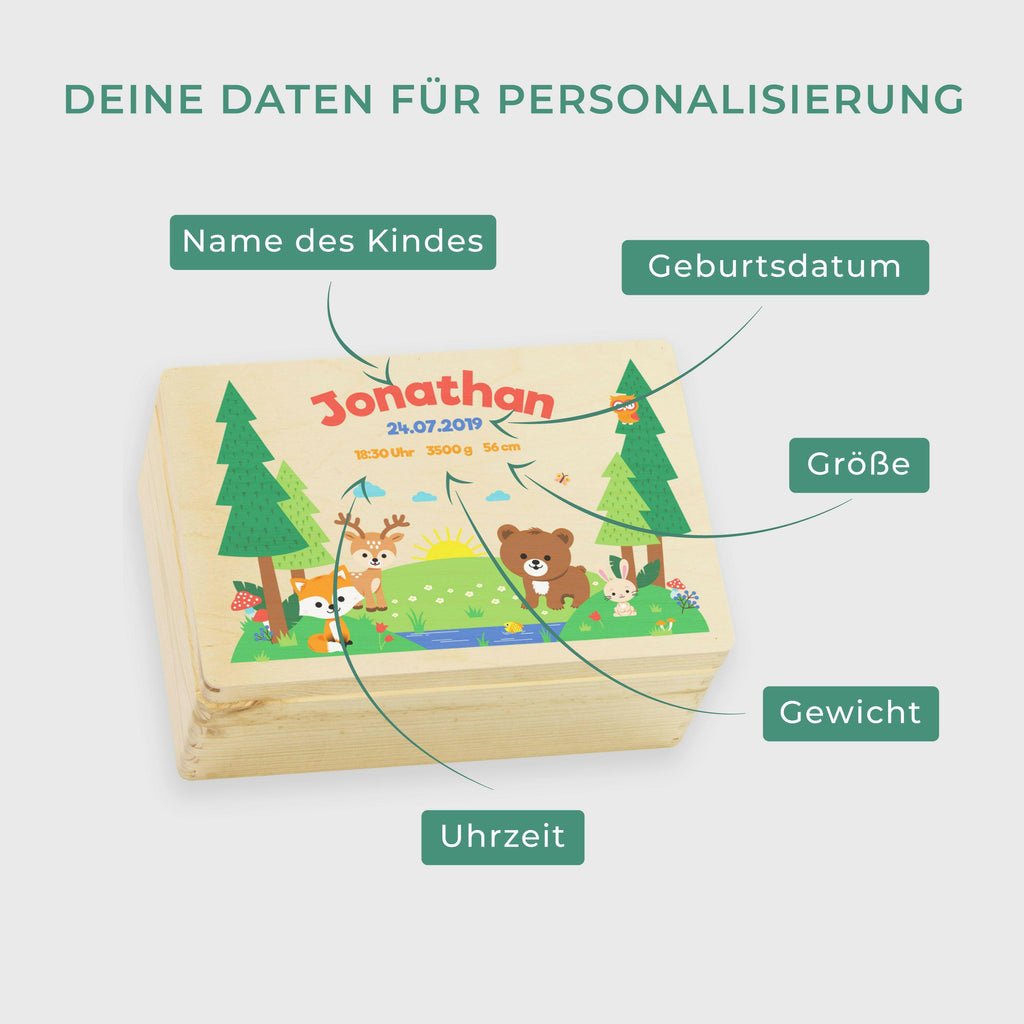 Erinnerungsbox für Baby - Personalisiert - Waldtiere Motiv - Natur.