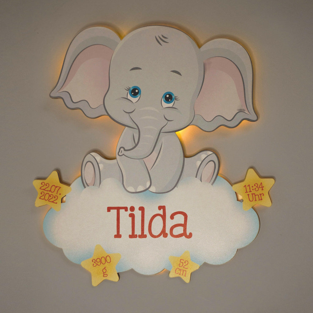 Schlummerlicht Baby mit Namen - Kinder Nachtlicht Personalisiert - Elefant - Image 1