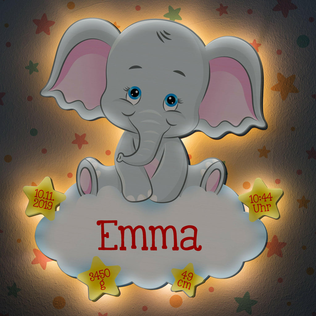 Schlummerlicht Baby mit Namen - Kinder Nachtlicht Personalisiert - Elefant - Image 2