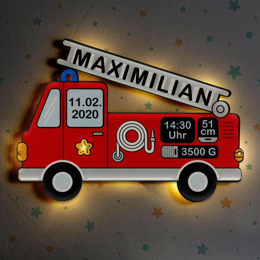 Schlummerlicht Baby mit Namen - Kinder Nachtlicht Personalisiert - Feuerwehrauto - Image 2