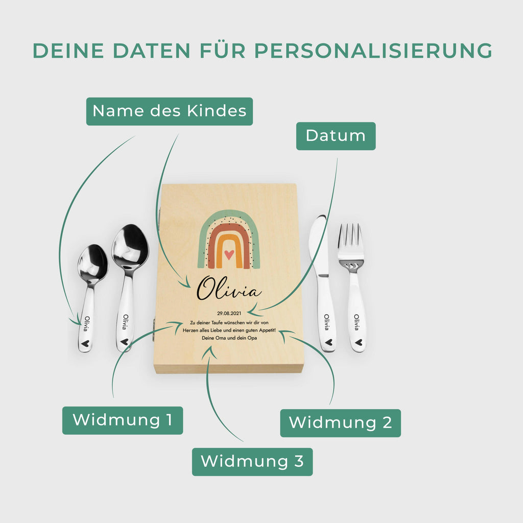 Kinderbesteck personalisiert mit Namen - Besteckset Regenbogen Motiv - Image 3