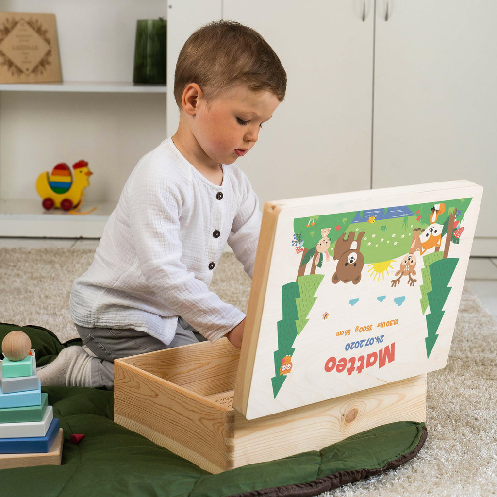 Erinnerungsbox für Baby - Personalisiert - Waldtiere Motiv - Natur.