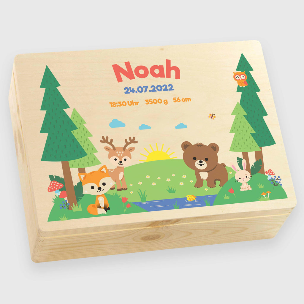 Erinnerungsbox für Baby - Personalisiert - Waldtiere Motiv - Natur.
