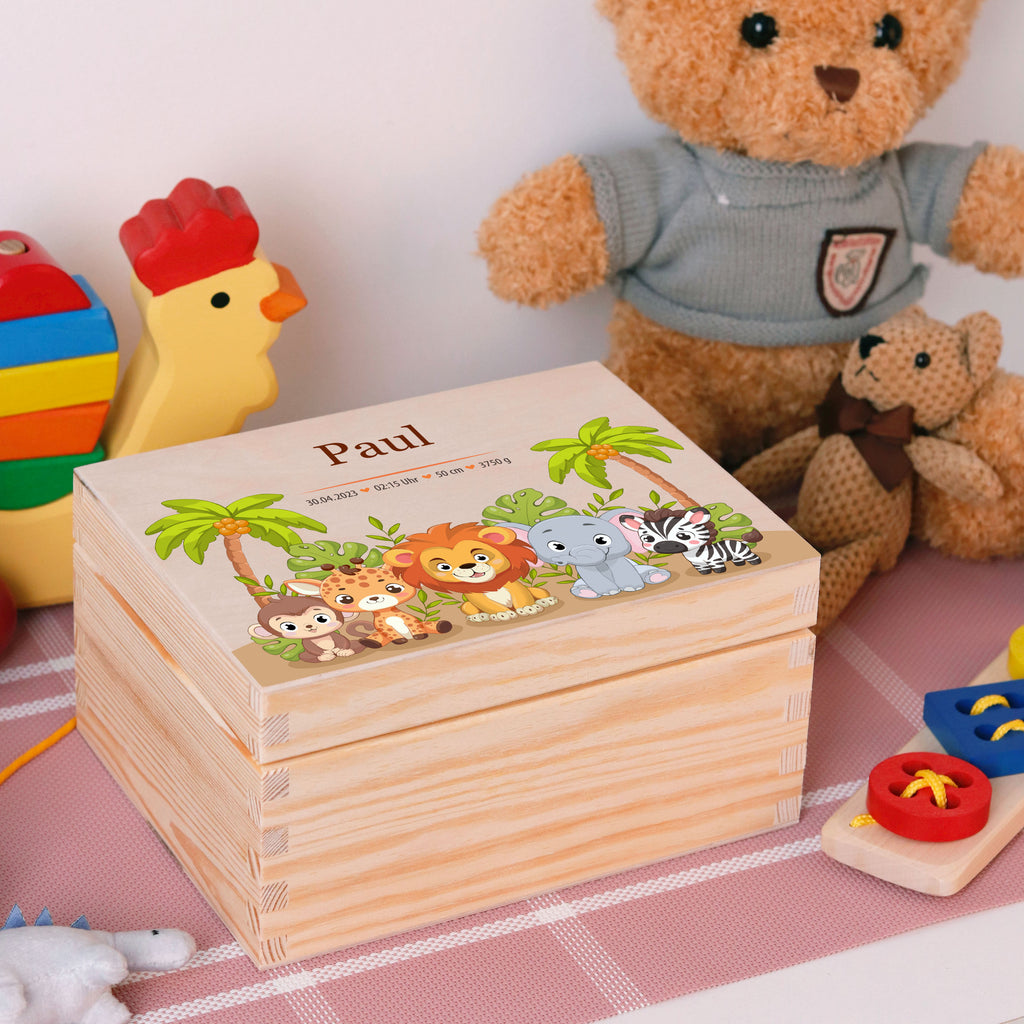 Erinnerungsbox für Baby - Safari - Holzkiste zur Geburt - Natur, FSC® - Image 8