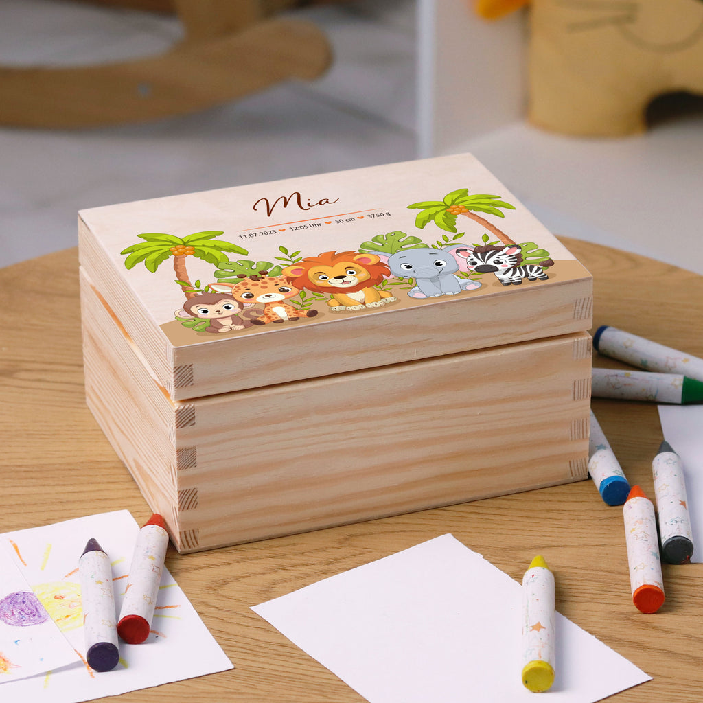 Erinnerungsbox für Baby - Safari - Holzkiste zur Geburt - Natur, FSC® - Image 11