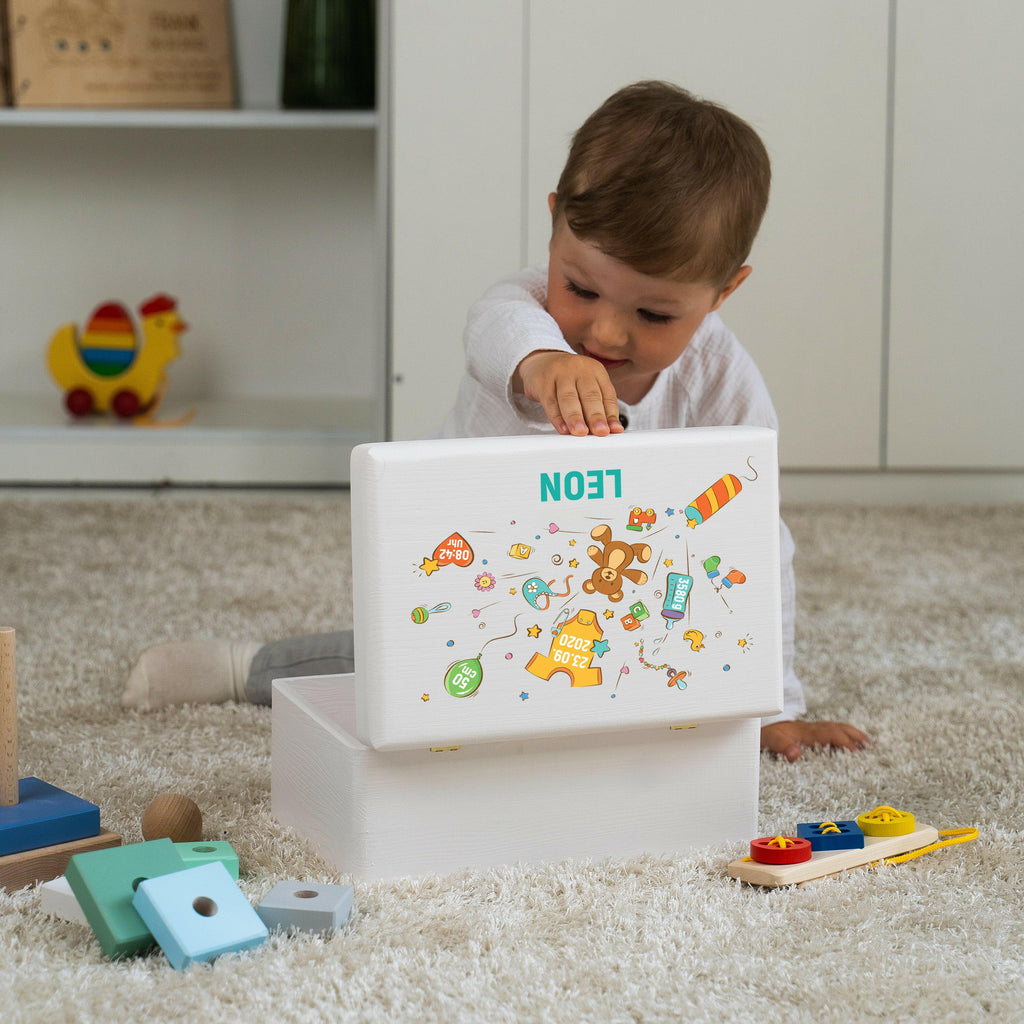 Erinnerungsbox für Baby - Knallbonbon - Holzkiste zur Geburt - Weiß, FSC® - Image 6