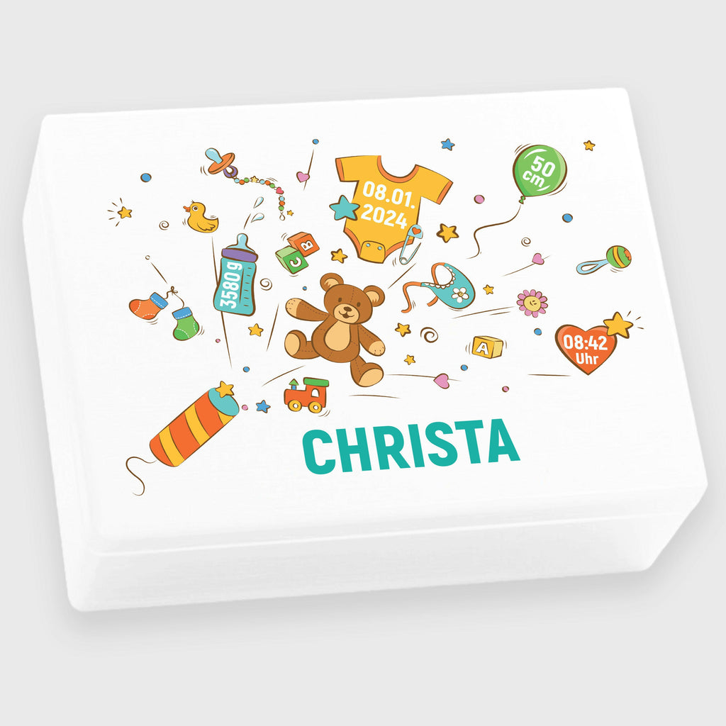 Erinnerungsbox für Baby - Knallbonbon - Holzkiste zur Geburt - Weiß, FSC® - Image 12