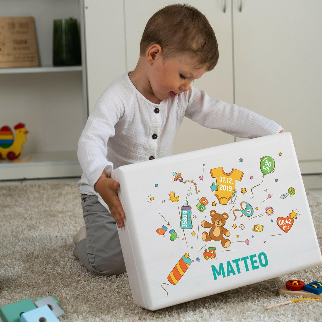 Erinnerungsbox für Baby - Knallbonbon - Holzkiste zur Geburt - Weiß, FSC® - Image 4