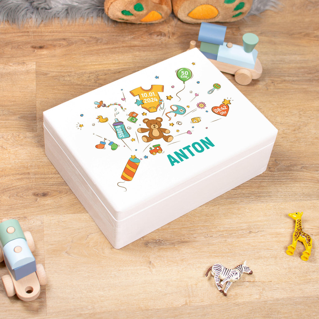 Erinnerungsbox für Baby - Knallbonbon - Holzkiste zur Geburt - Weiß, FSC® - Image 9