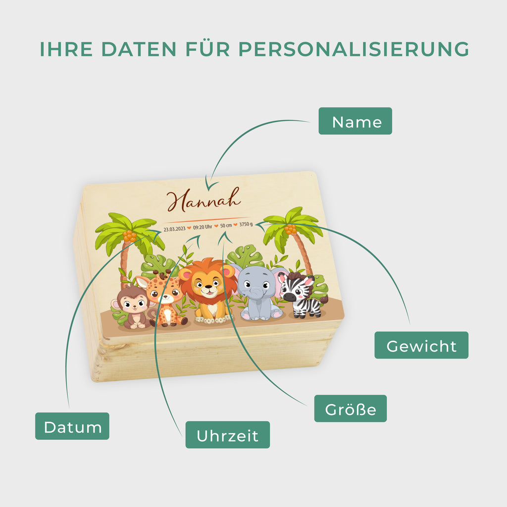 Erinnerungsbox für Baby - Safari - Holzkiste zur Geburt - Natur, FSC® - Image 3