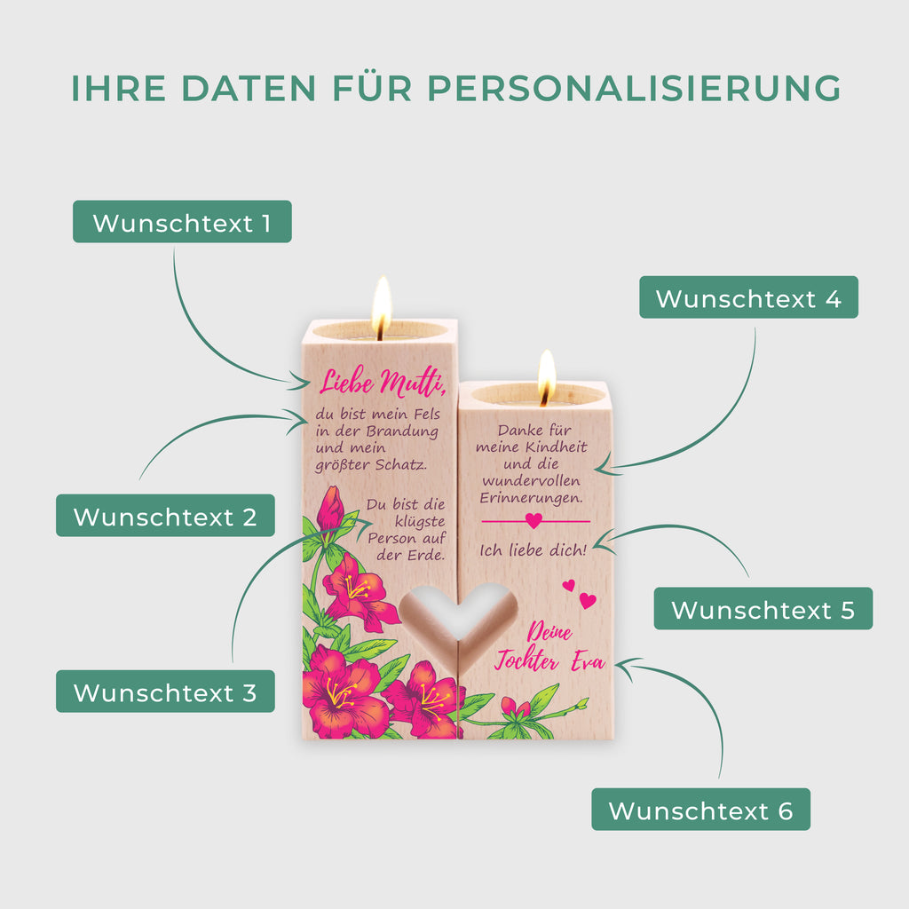 Personalisierter Kerzenständer für Mama - Bunte Blumen, FSC® - Image 3