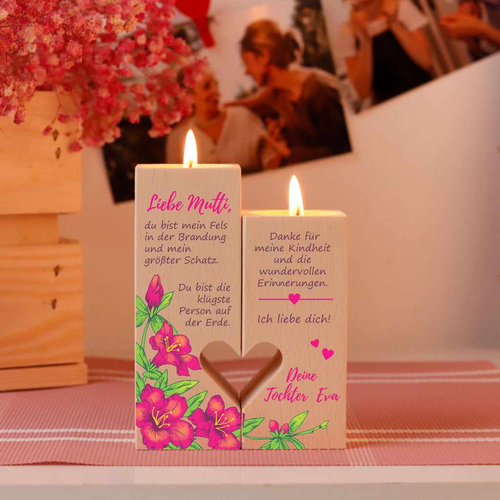 Personalisierter Kerzenständer für Mama - Bunte Blumen, FSC® - Image 4