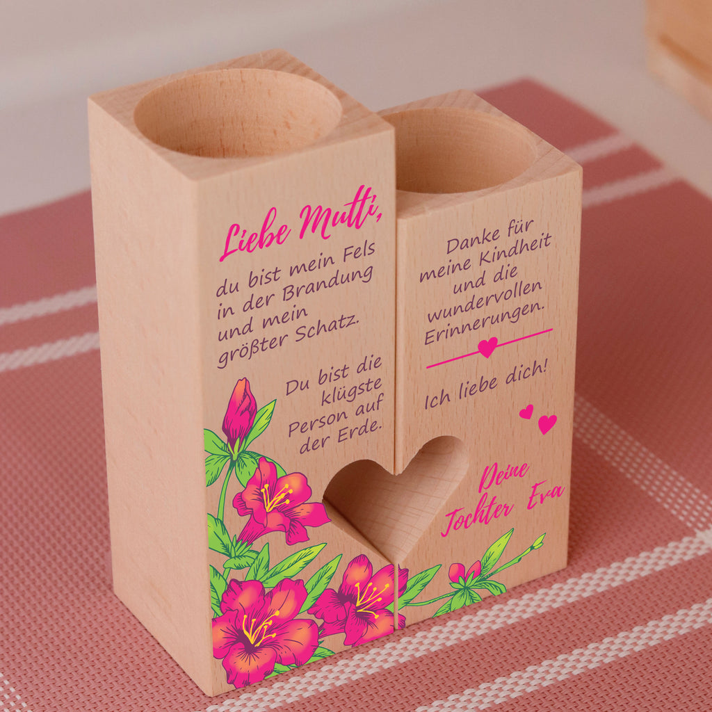 Personalisierter Kerzenständer für Mama - Bunte Blumen, FSC® - Image 6
