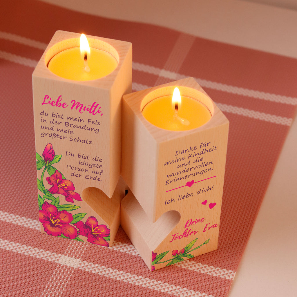 Personalisierter Kerzenständer für Mama - Bunte Blumen, FSC® - Image 8