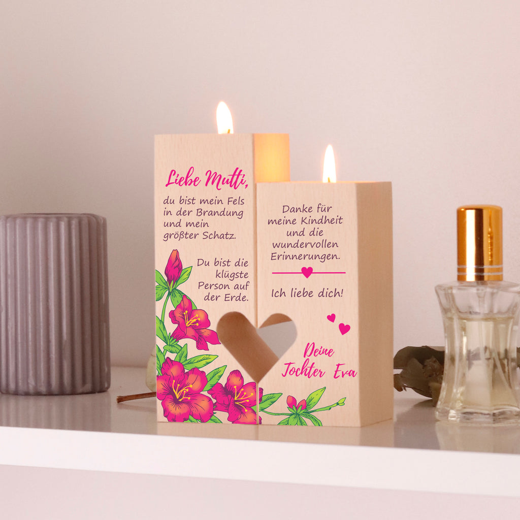 Personalisierter Kerzenständer für Mama - Bunte Blumen, FSC® - Image 9