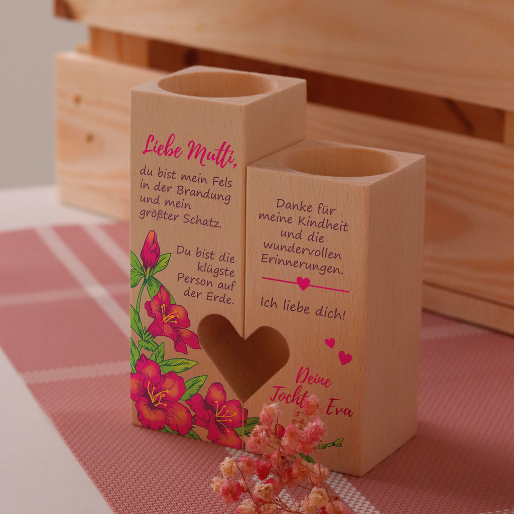 Personalisierter Kerzenständer für Mama - Bunte Blumen, FSC® - Image 10
